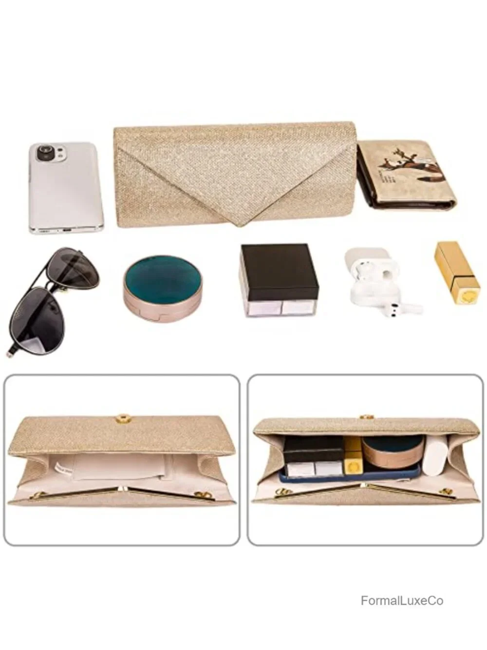 Sparkling Envelope Evening Bag with Detachable Chain Clutch Purse